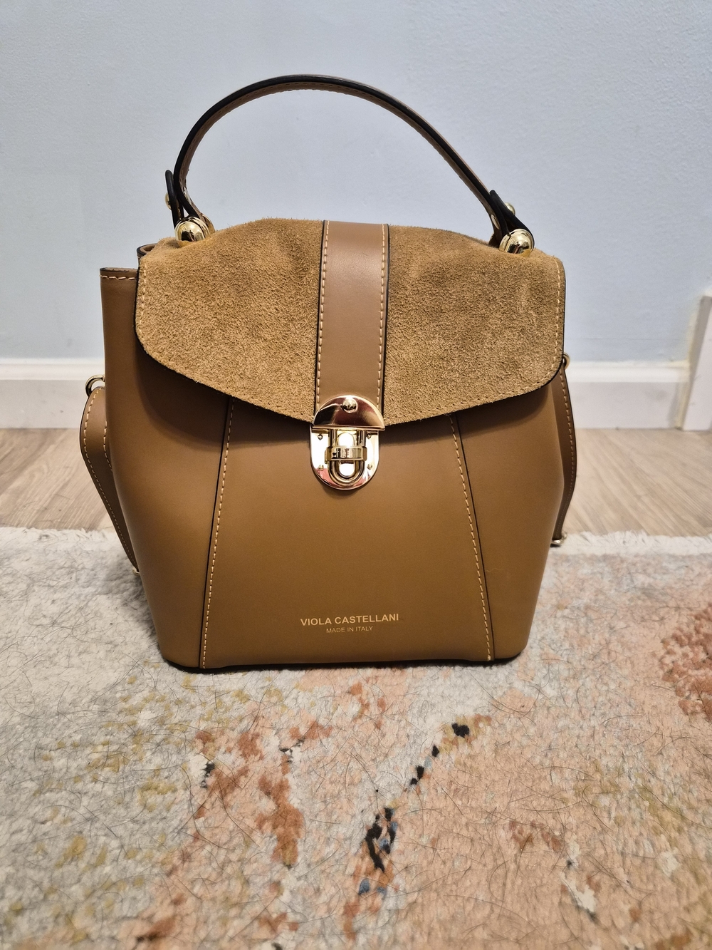 Tan Suede Leather Backpack Purse